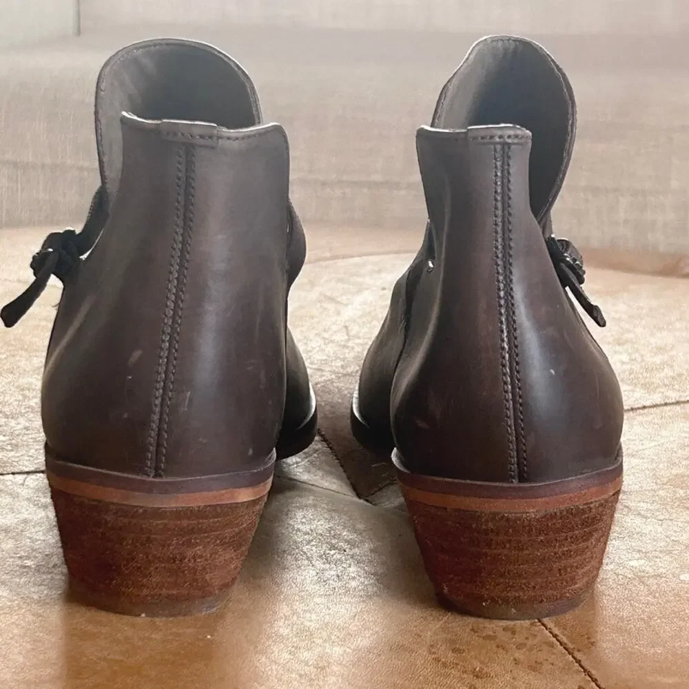 Leather Ankle Booties Western Equestrian Stacked Heel Brown 6 Sam Edelman - Picture 3 of 10